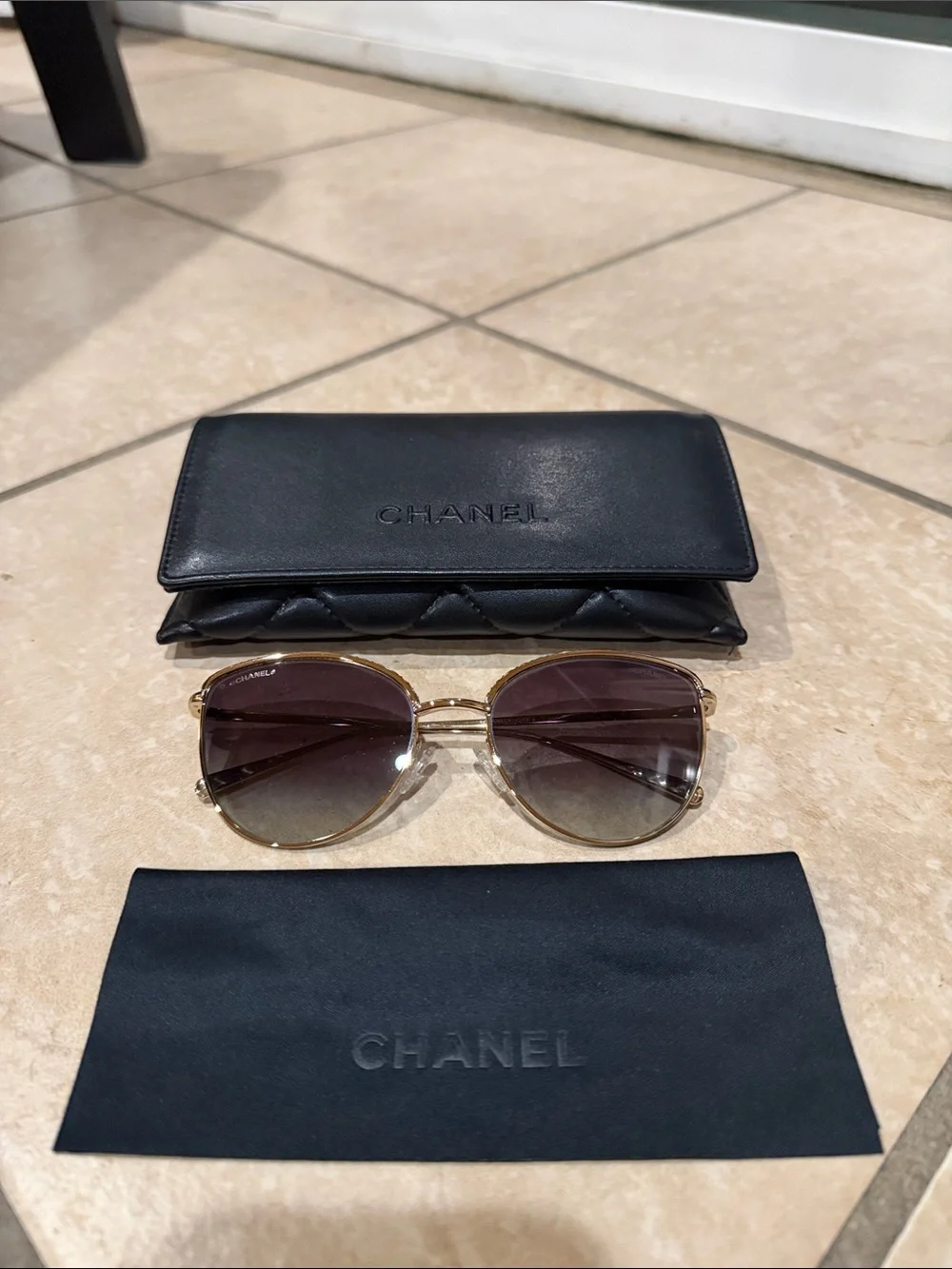 CHANEL Gold crystal Frame Sunglasses with Gradient Lenses